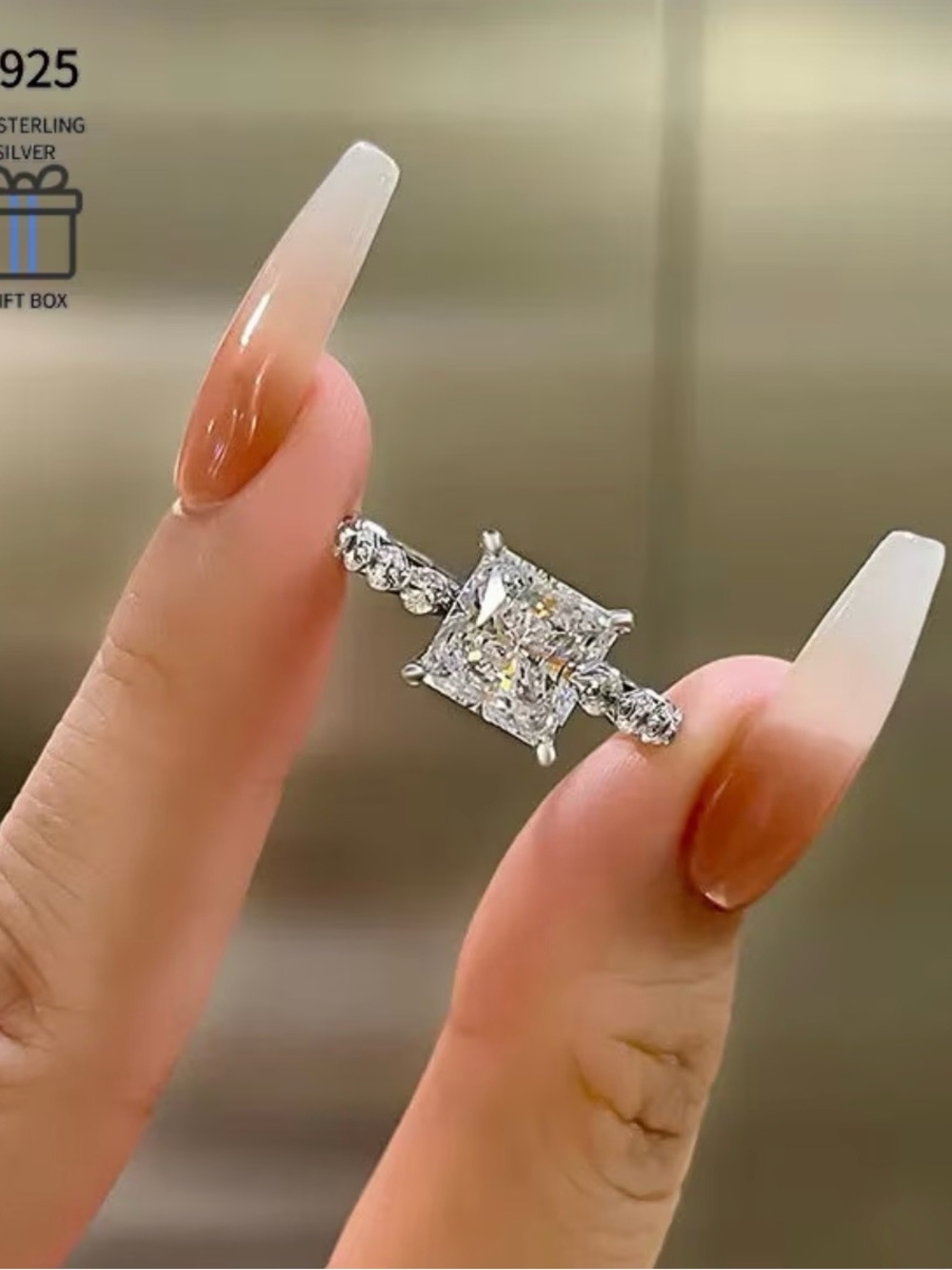 NWT-Moissanite Diamond Certified 3Ct Princess Cut Engagement Ring